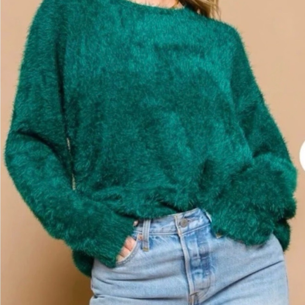 Show Me Your MuMu Teal Fuzzy Sweater
